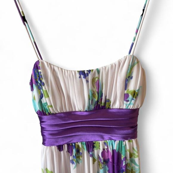 City Studio Floral Satin Waist Midi Dress – Purple Watercolor Print, Size M - Picture 2 of 7